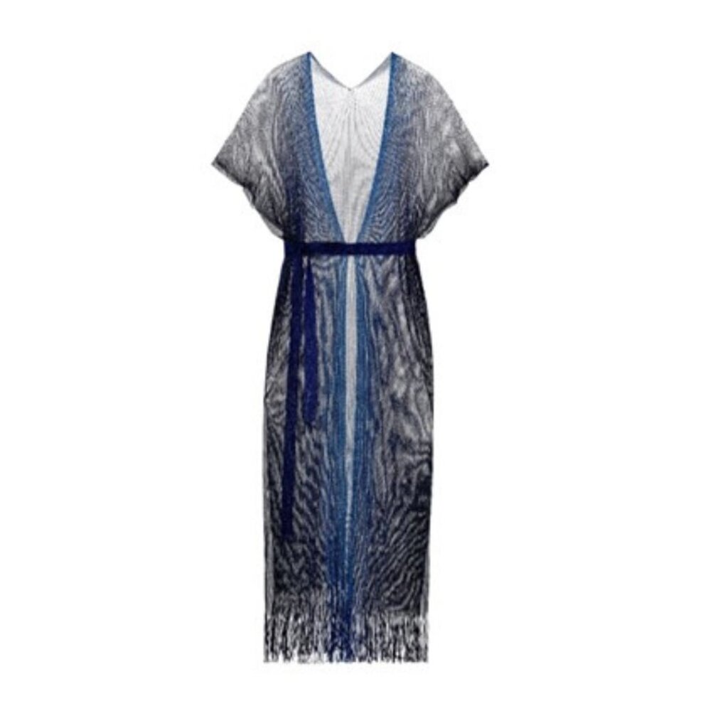 Long Metallic Blue and Black knitted Kaftan